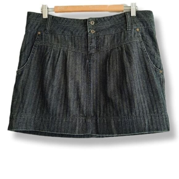 ORB / Herringbone Pattern Blue Jean Mini Skirt Retro Y2K Style Sz L - Picture 1 of 10